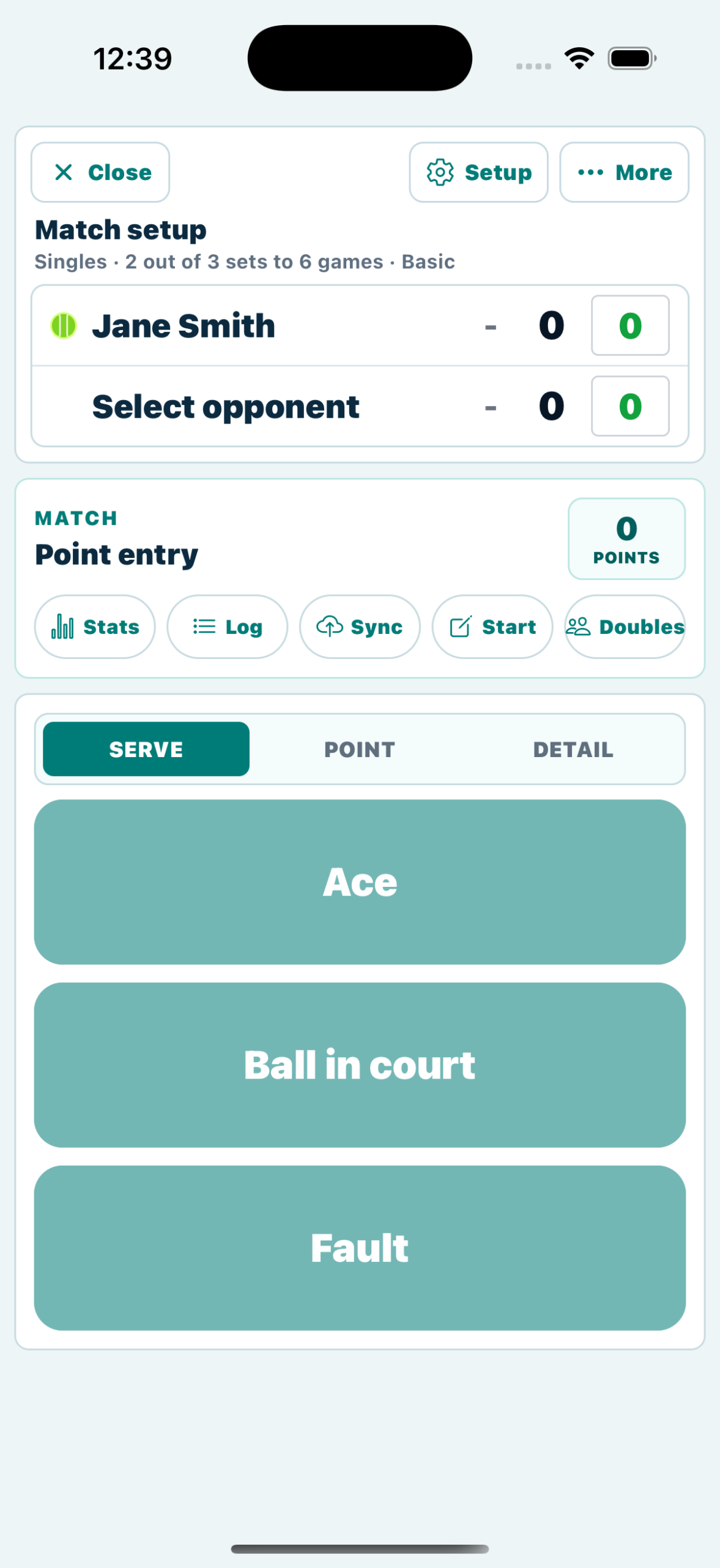 NextPointIQ mobile app live match tracker screen