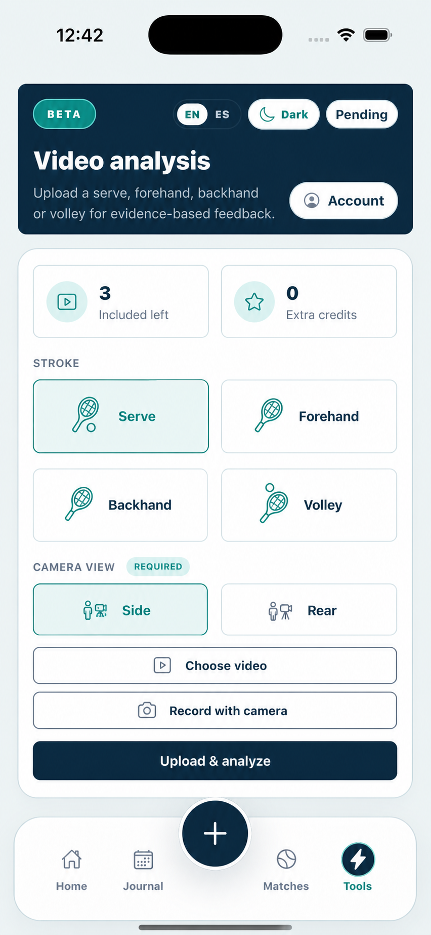 NextPointIQ mobile app video analysis screen